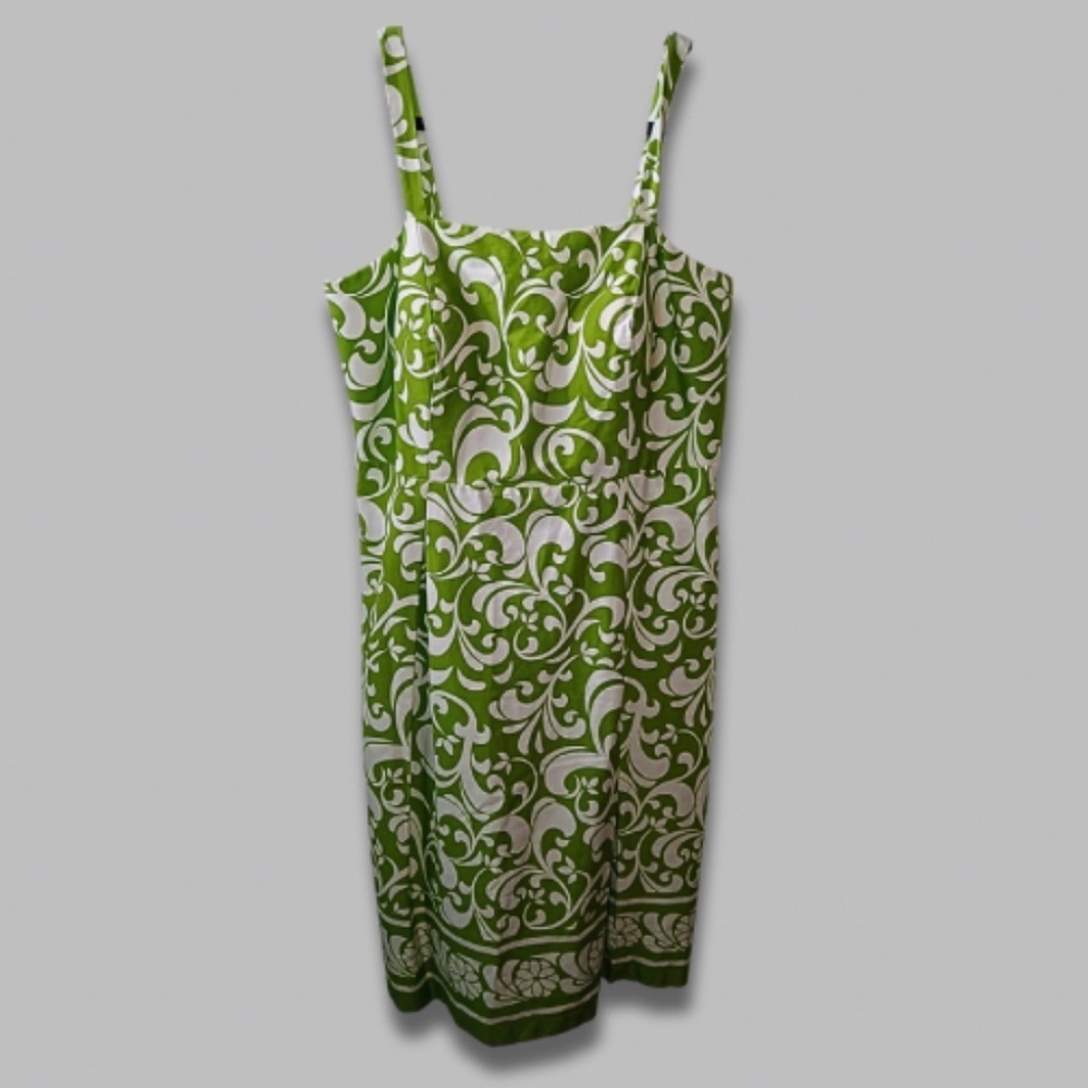 Dressbarn Sleeveless Dress Adjustable Straps Zippered Back Green/White US 16W - Picture 2 of 6
